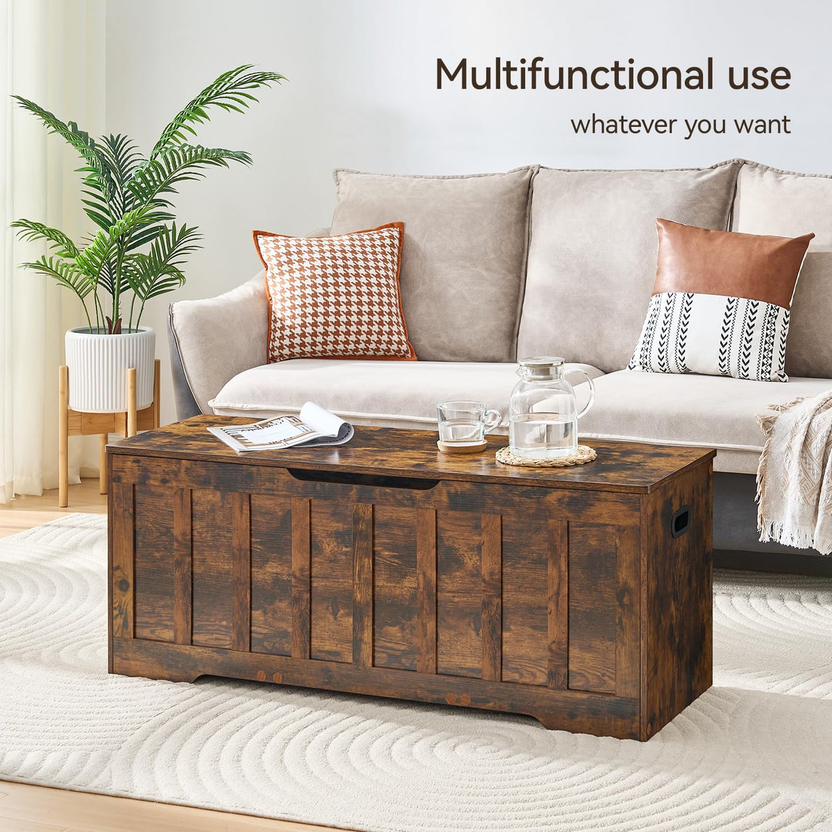 VANKILEY 47.2"Storage chest extra large,storage trunk with 2 safety Hinges,Wooden storage bench,Shoe Bench,47.2x15.7x19.1 Inch,Easy Assembly,storage bench for bedroom,living room,entryway,Rustic brown VANKILEY