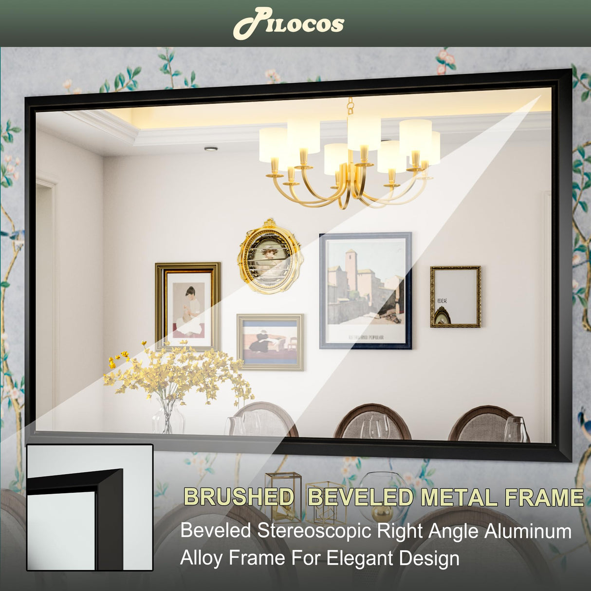 PILOCOS 55X36 Inch Black Metal Framed Bathroom Mirror for Wall, Matte Black Bathroom Vanity Mirror Farmhouse Large Rectangle Mirror, Anti-Rust, Tempered Glass, Hangs Horizontally or Vertically PILOCOS