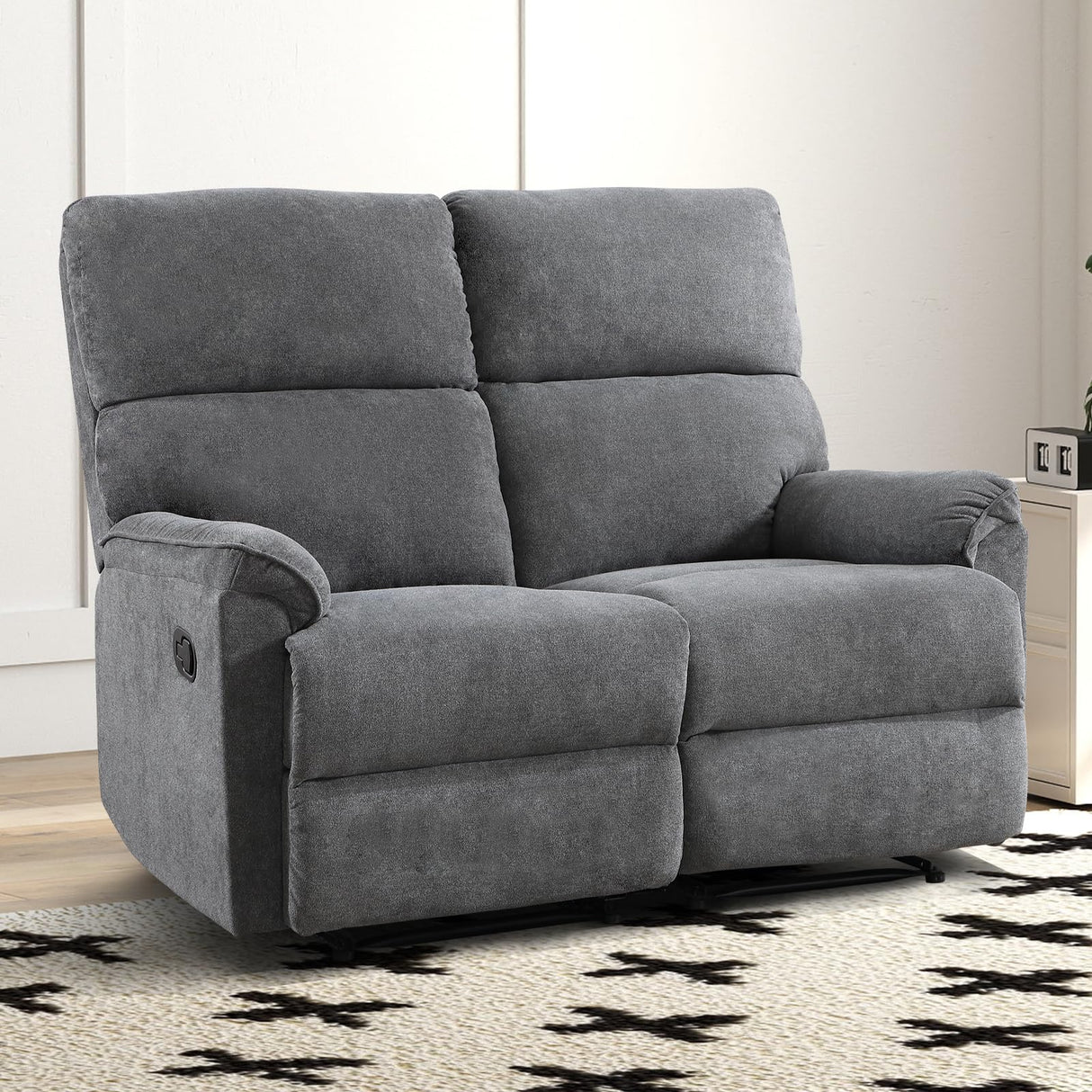 EBELLO Fabric Manual Reclining Sofa Couch, Recliner Loveseat Sofa with Sturdy Robust Metal Base, 2 Seats for Small Living Room, Bedroom and Meeting Room, Grey EBELLO