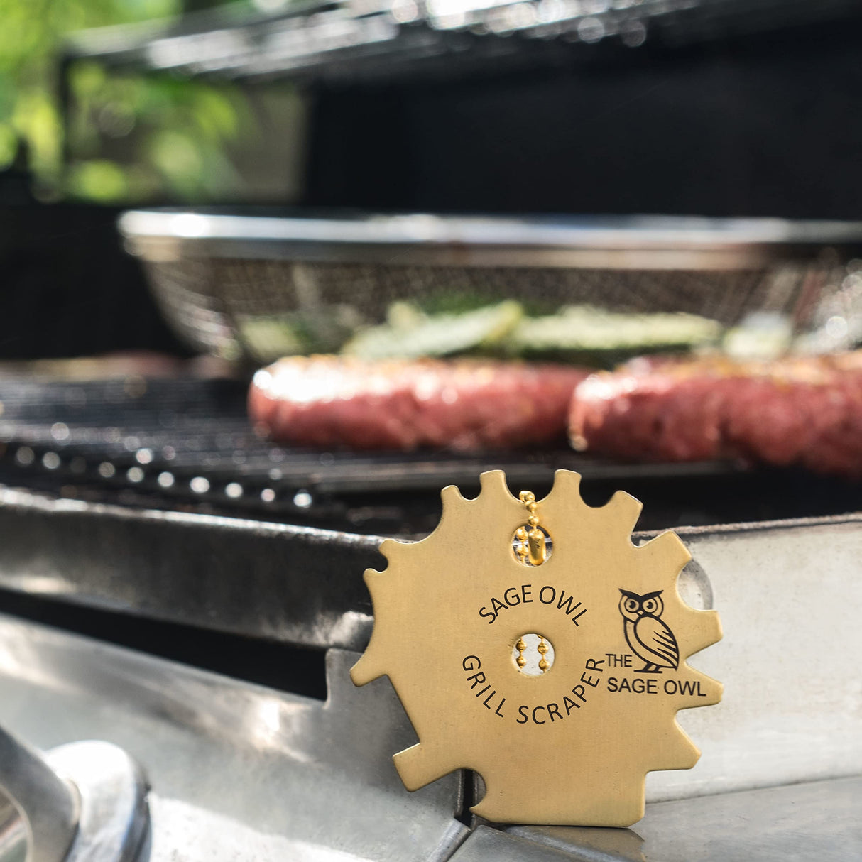 Sage Owl Bristle-Free Brass BBQ Grill Scraper – Safe Grill Cleaner for Outdoor, Porcelain, and Smoker Grills – Kitchen Gadgets, Barbecue Grilling Tools - Unique Gifts for Men Who Have Everything The Sage Owl