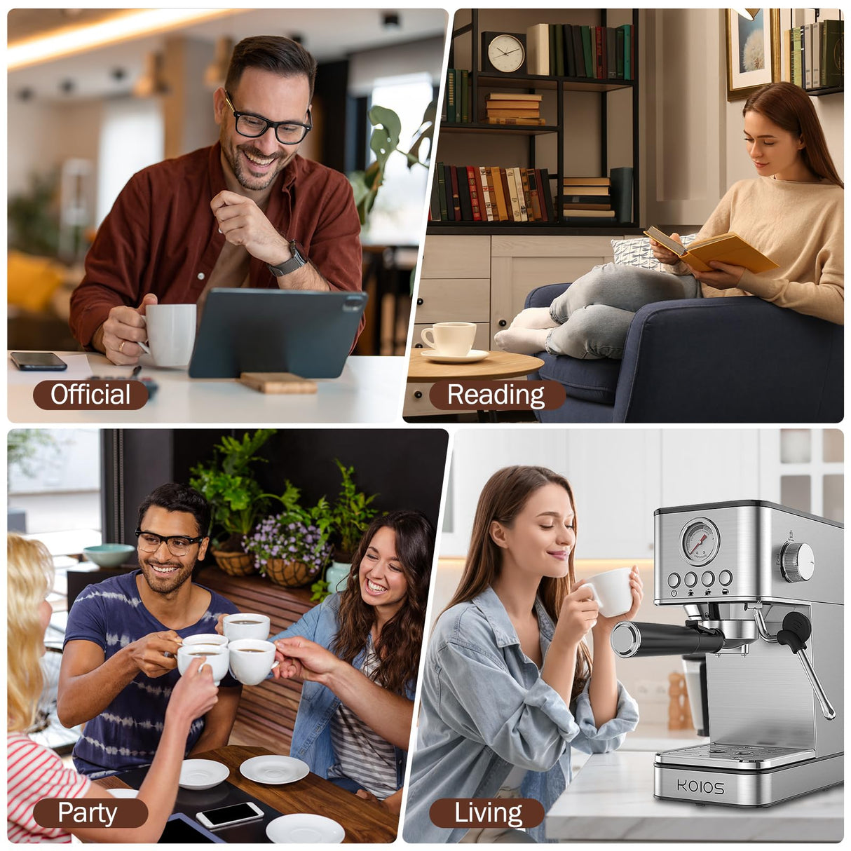 KOIOS Espresso Machines, Upgraded 1200W Espresso Maker with Foaming Steam Wand, 20 Bar Semi-Automatic Steam Espresso Coffee Maker for home, Cappuccino & Latte Machine with 58oz Removable Water Tank KOIOS