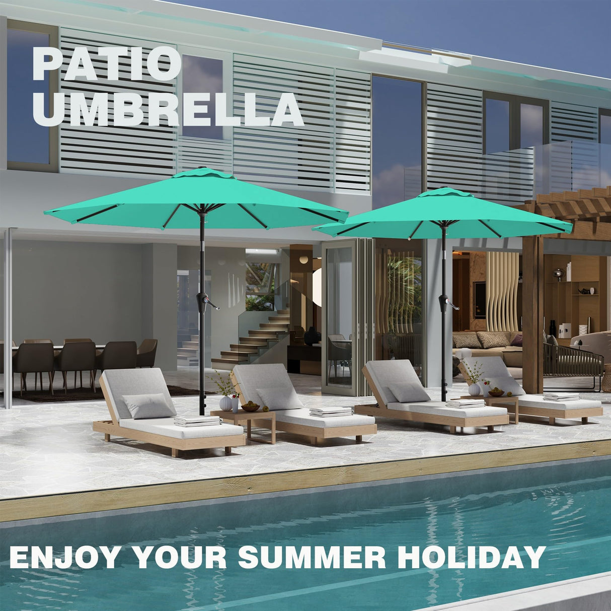 AreShark 10 FT Patio Umbrella for Outdoor, Outdoor Table Umbrella with Push Button Tilt and Crank, Outdoor Patio Umbrellas with 8 Sturdy Ribs, Patio Umbrellas for Market, Garden, Pool (Cerulean) AreShark