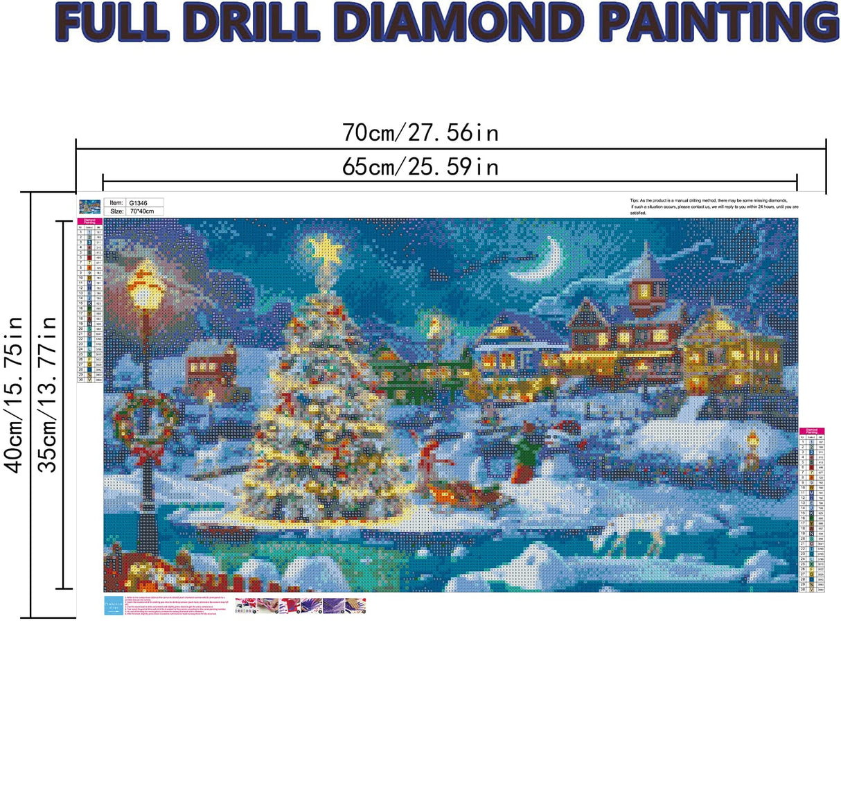 Christmas Night Diamond Painting, DIY 5D Diamond Painting Kits for Adults Full Drill, Christmas Tree with Moon Diamond Painting Well Decor 28x16 inch MBNTJHT