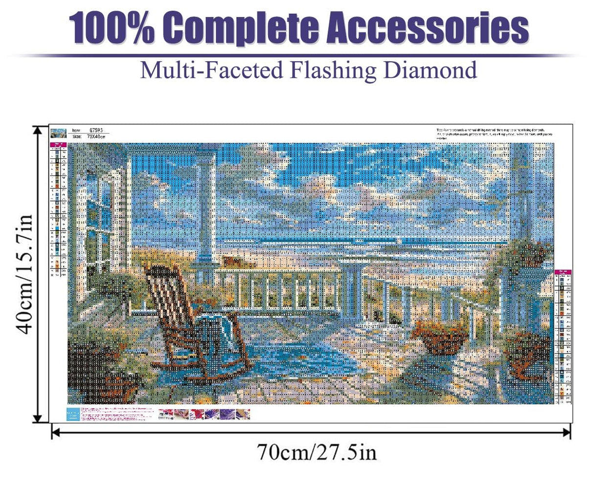 LWZAYS 5D Large Size Landscape Diamond Painting Kits for Adults, Beach Diamond Art Kits for Adults, DIY Full Drill Paintings with Diamonds Gem Art Crafts for Home Wall Decor 16x28 inch LWZAYS