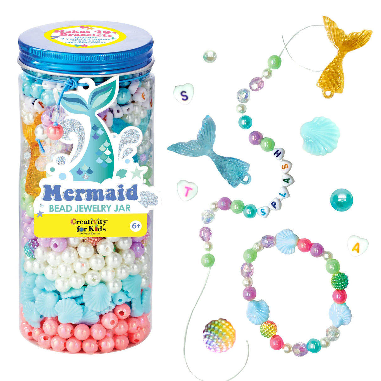 Creativity for Kids Mermaid Bead Jewelry Jar: Create 40+ Friendship Bracelets for Girls, DIY Girls Beads Jewelry Making Kit, Mermaid Gifts, Kids Craft for Ages 6-8+ Creativity for Kids