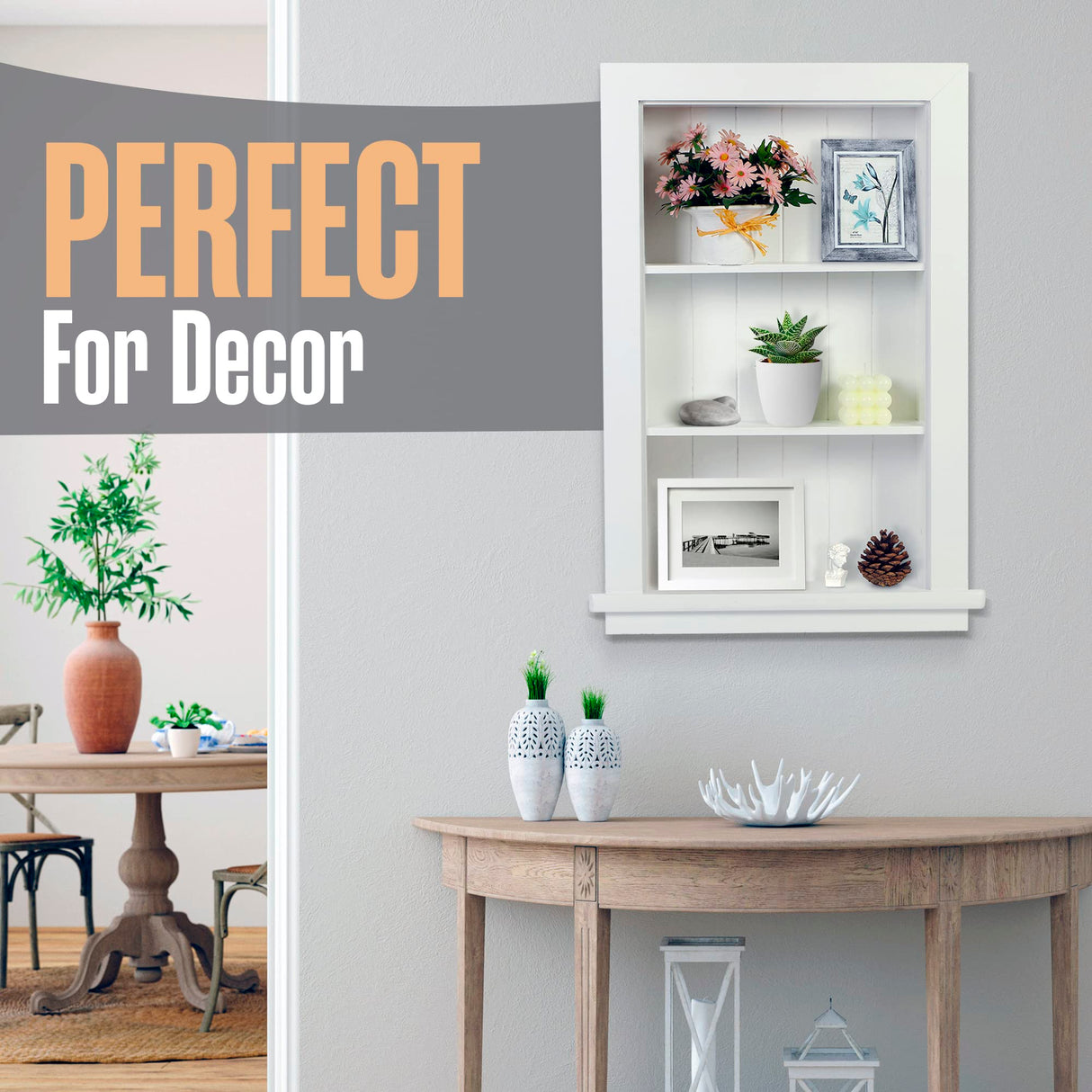 Houseables Recessed Wall Niche, Recessed Medicine Cabinet, Medicine Cabinet Insert, In Wall Shelf, Bathroom Niche, Insert for Drywall, Between Studs Shelf Replacement, Without No Mirror, 14x24 (17x27) Houseables