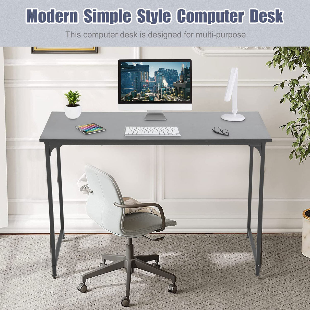 Computer Desk Home Office Desk 48”W x 24”D Gaming Desk Corner Writing Black Large Student Art Modren Simple Style PC Wood and Metal Desk Workstation for Small Space, Black BestOffice
