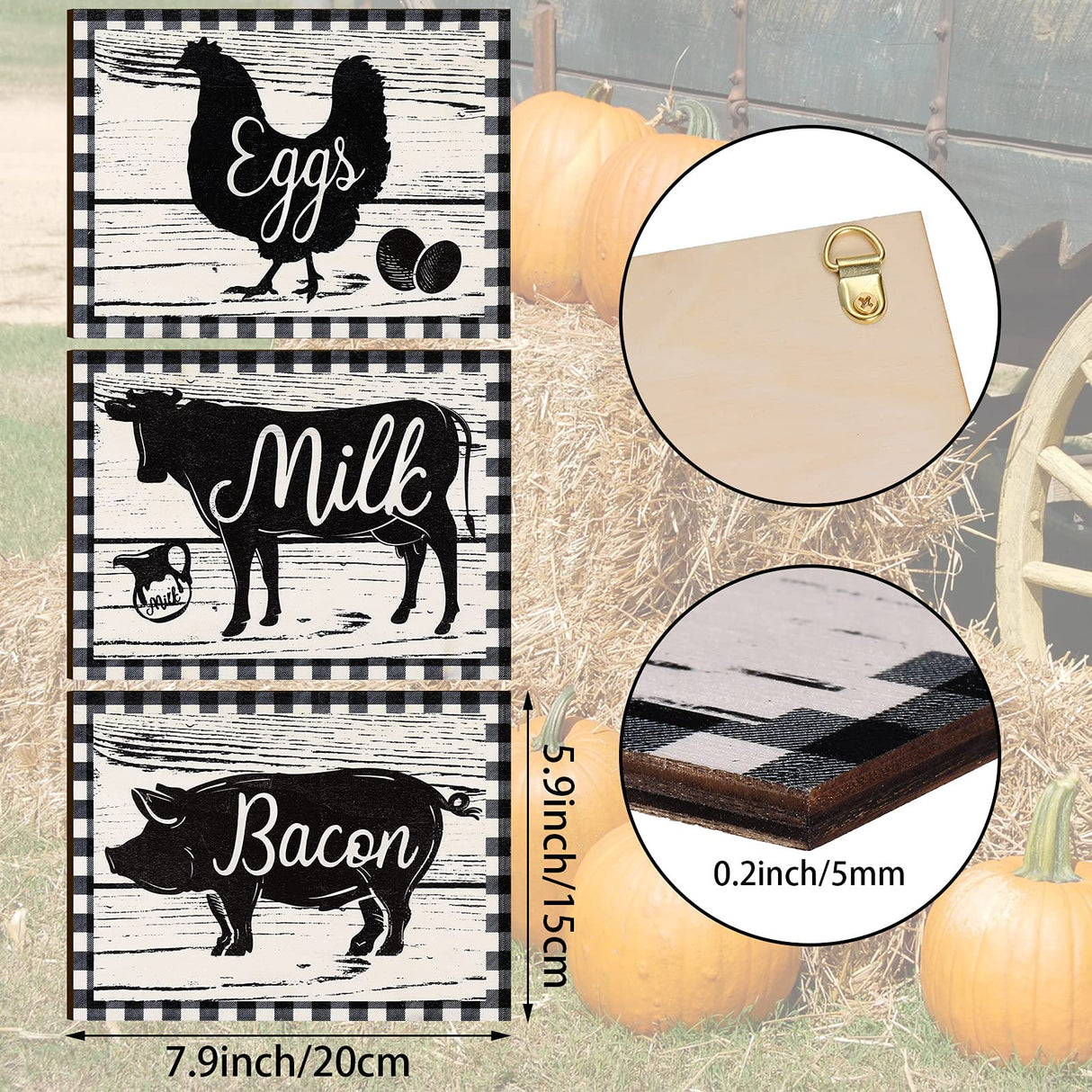 Jetec 3 Pieces Farmhouse Kitchen Signs Cow Rooster and Pig Decors 7.9 x 5.9 Inch Rustic Wooden Signs Country Wall Decorations for Kitchen Wall Decor and Home Decor (Rustic Style) Jetec