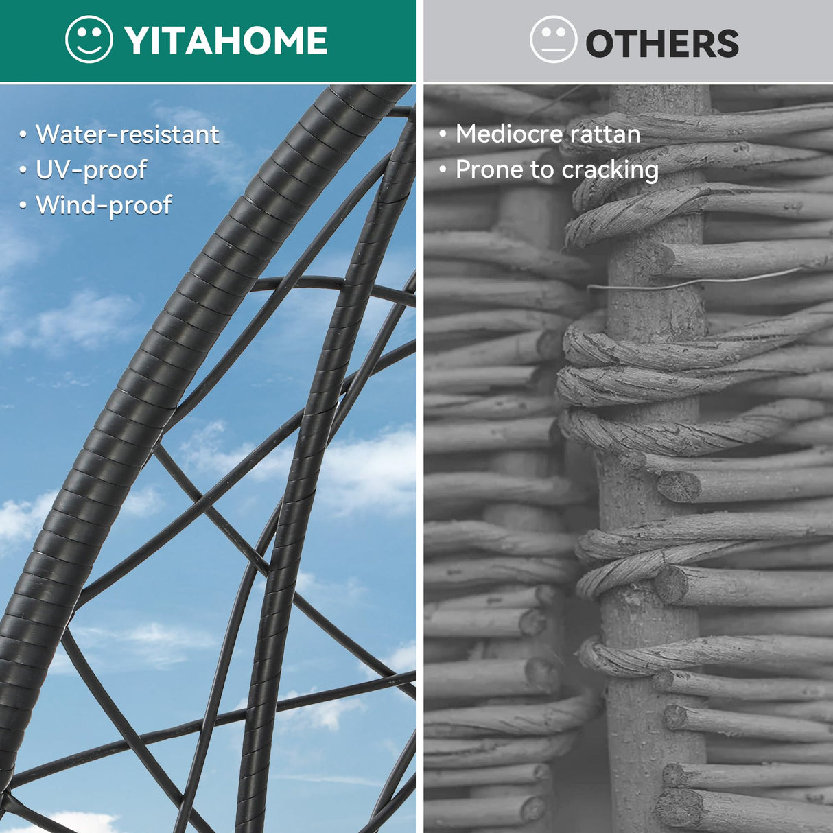 YITAHOME Large Wicker Egg Chair with Stand for Indoor and Outdoor, Cushion, and Adjustable Leveling Feet, Large Lounger for Garden, Patio, Balcony, Backyard,Supports up to 330lbs, Beige YITAHOME