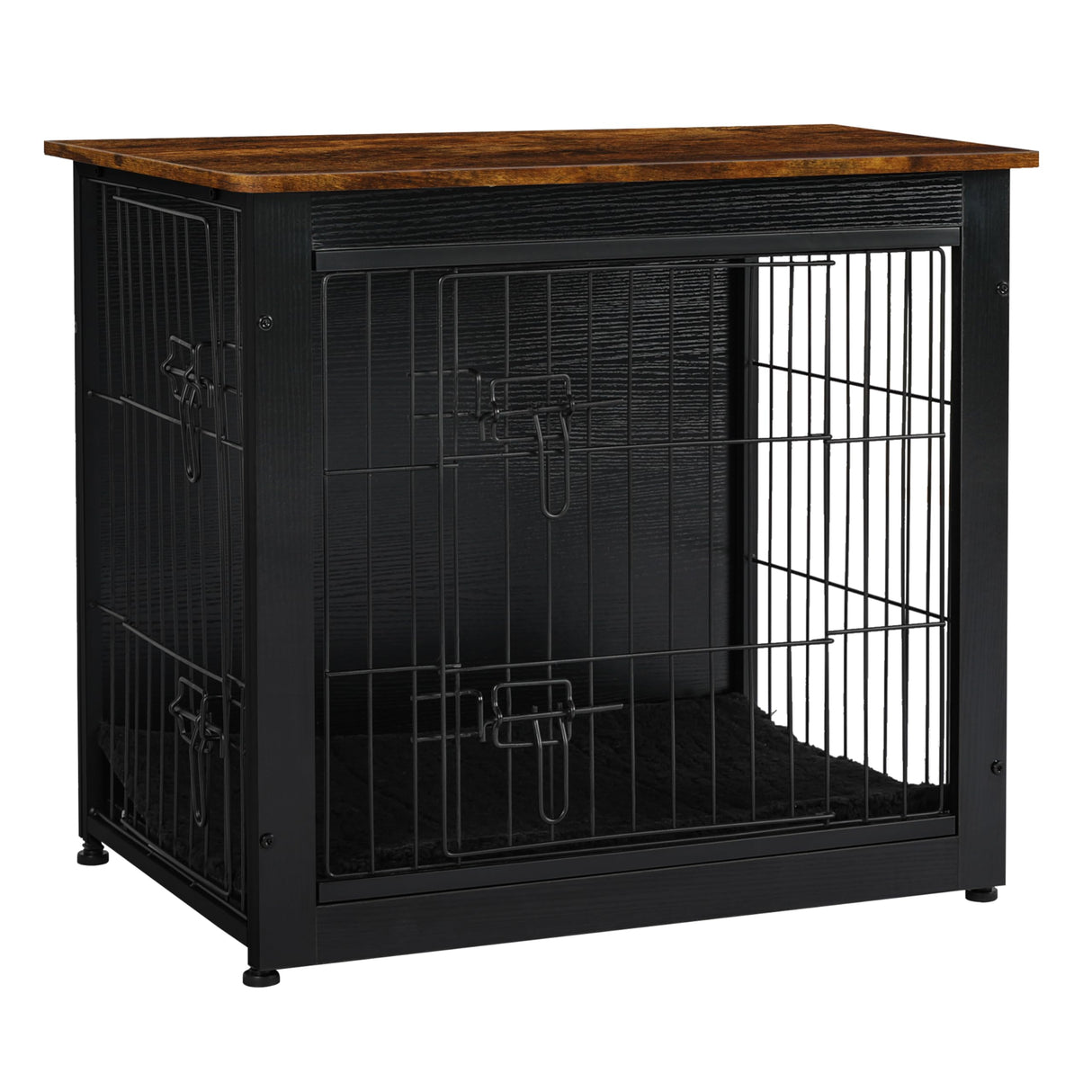DWANTON Dog Crate Furniture with Cushion, Wooden Dog Crate with Double Doors, Dog Furniture, Dog Kennel Indoor for Small Dog,End Table, 27.2" L, Black+Rustic Brown Dwanton