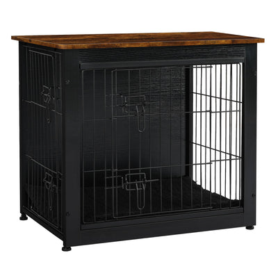 DWANTON Dog Crate Furniture with Cushion, Wooden Dog Crate with Double Doors, Dog Furniture, Dog Kennel Indoor for Small Dog,End Table, 27.2" L, Black+Rustic Brown