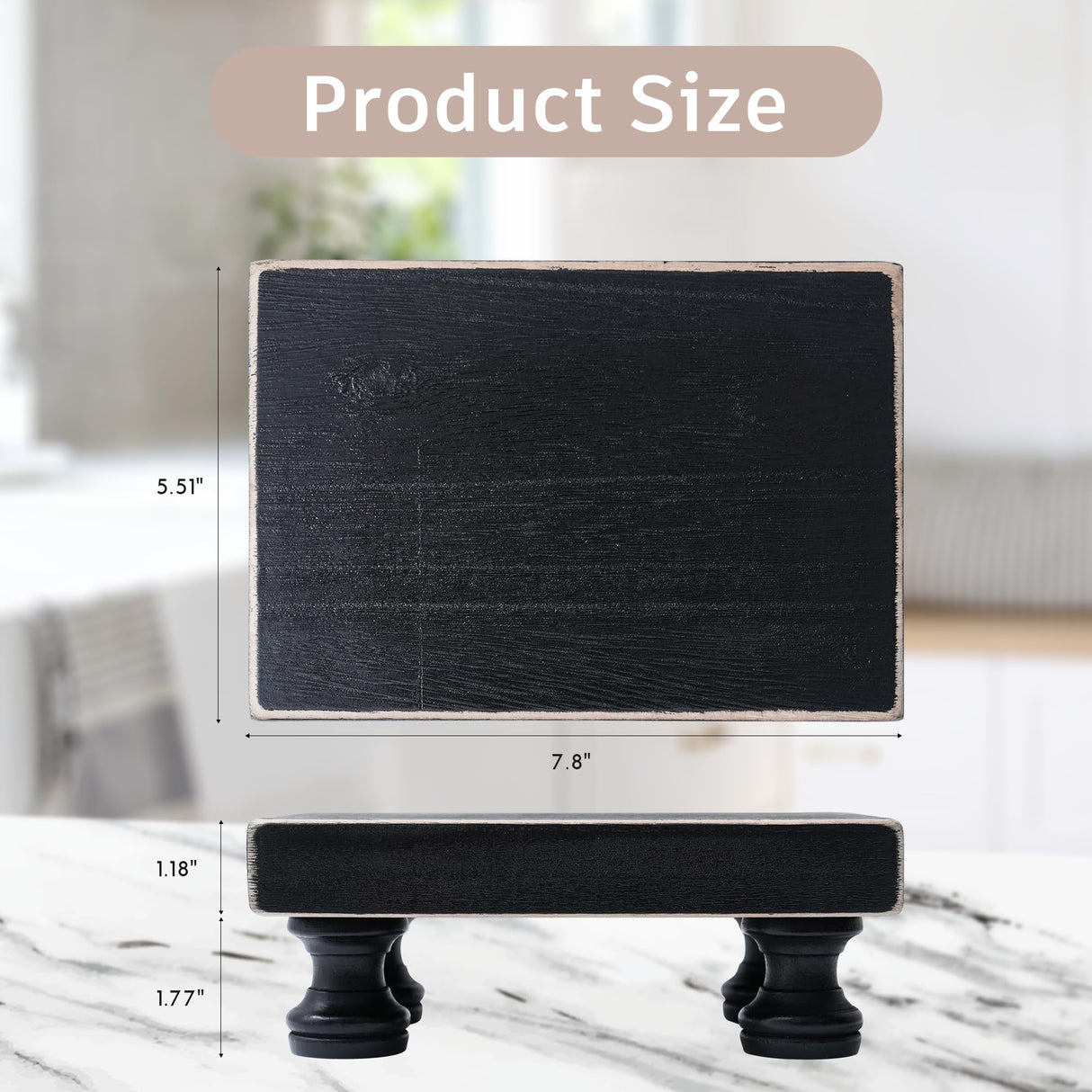 Delimux Farmhouse Wood Riser Decorative Pedestal Stand Rectangular Wood Tray Displays Decorations Rustic Home Bathroom Counter Wooden Riser (Black) Delimux