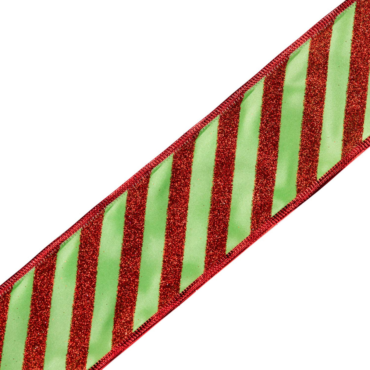 WRAPAHOLIC Christmas Wired Ribbon - 2.5 inch x 25 Yard Each Roll - Green with Red Glitter Stripe Ribbon - Red Wired Edge WRAPAHOLIC