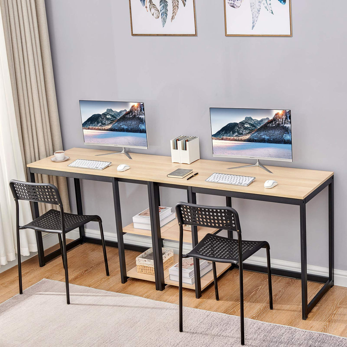 SINPAID Computer Desk 40 inches with 2-Tier Shelves Sturdy Home Office Desk with Large Storage Space Modern Gaming Desk Study Writing Laptop Table, OAK SINPAID