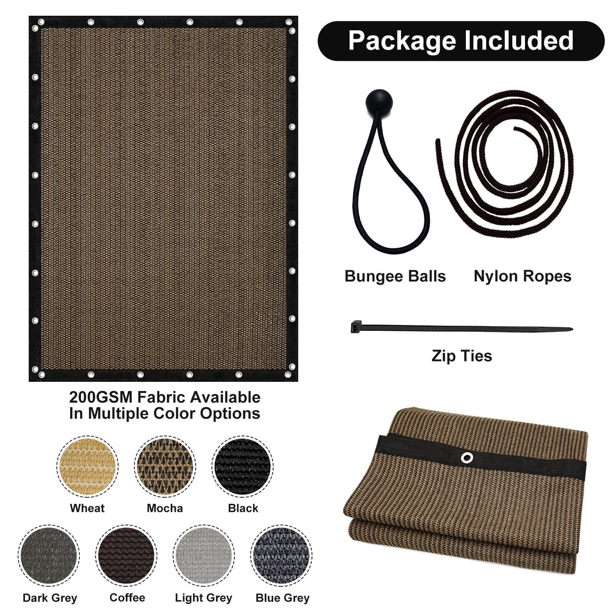 Artpuch Pergola Shade Cover 10'X10' Outdoor Sun Shade Cloth with Grommets Shade Tarp for Patio, Carport, Backyard Artpuch