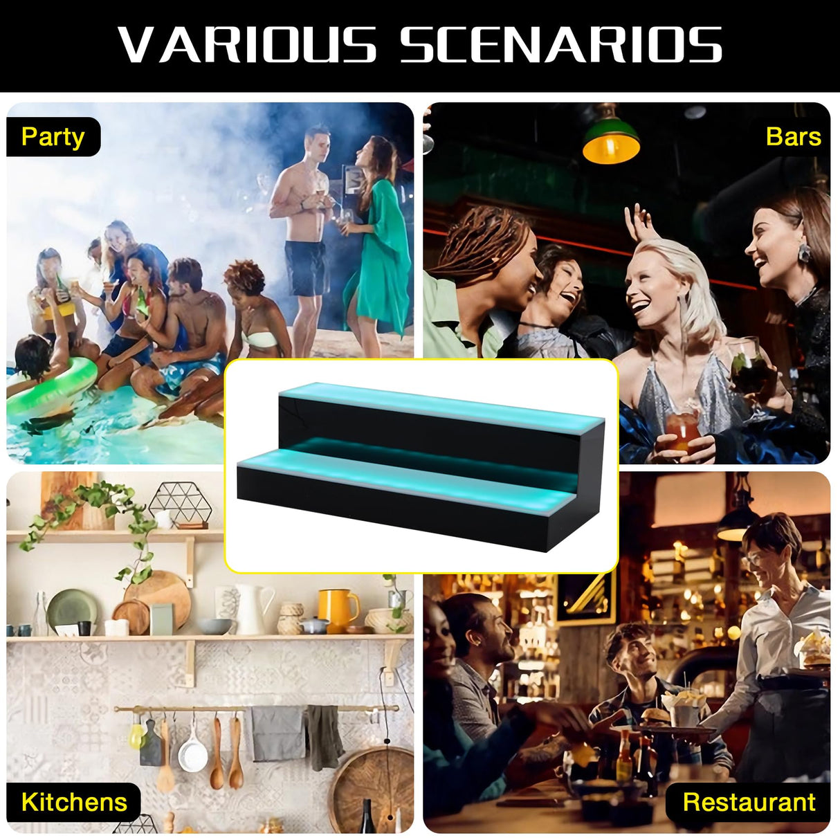 ClarityCraze LED Lighted Liquor Bottle Display Shelf, 2 Tiers 24 Inch Bar Bottle Display Shelf with Remote and App Control for Home Bar Party Whiskey Wine Coffee Syrup Water Bottle Display ClarityCraze