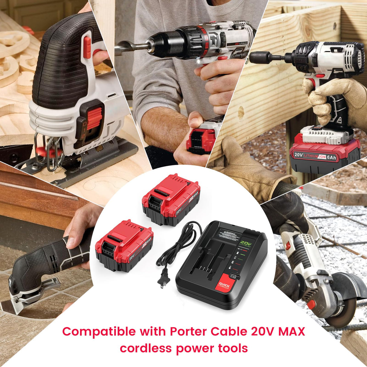 LabTEC 2-Pack 6.0Ah 20V Lithium Battery PCC685L and Battery Charger Kit Compatible with Porter-Cable Labtec