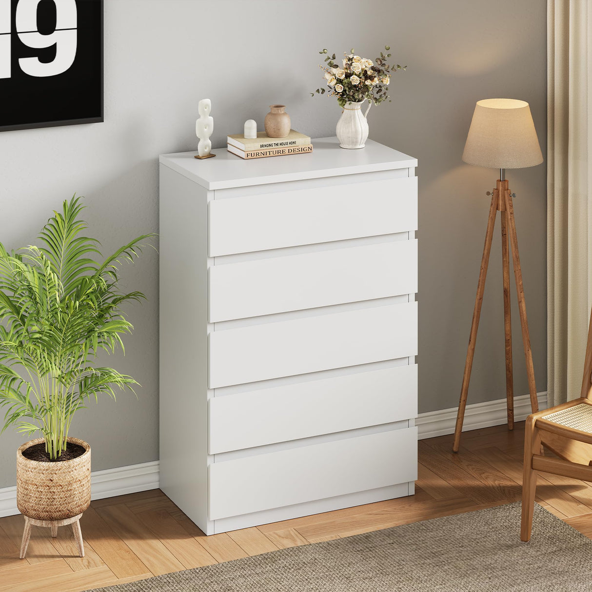 Jocoevol White 5 Drawer Dresser for Bedroom, 15" D x 23.7" W x 40.4" H in Simply Modern Chest of Drawers, Wood Storage Dresser with Deep Drawers for Living Room Hallway Entryway, White Jocoevol