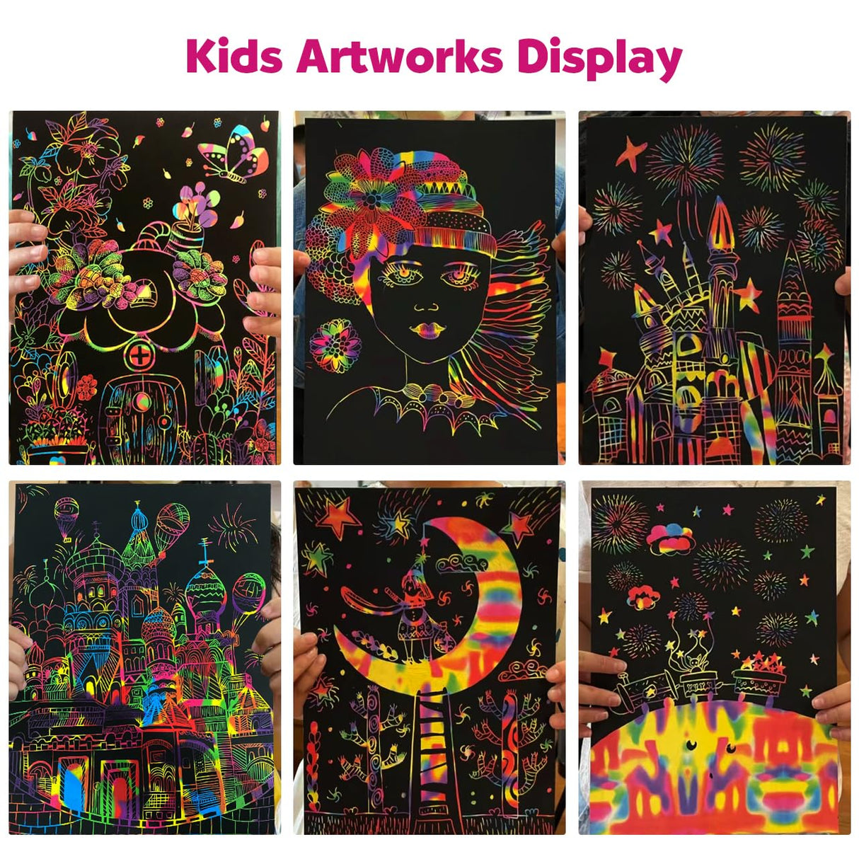 ZMLM Scratch Art Crafts Girls Gifts, 50 Rainbow Scratch Paper Art Gifts for 3 4 5 6 7 8 9 10 Years Old Girls and Boys Kids, Arts and Crafts for Kids 4-6 Birthday Toys and Games Activities Gift (Pink) ZMLM