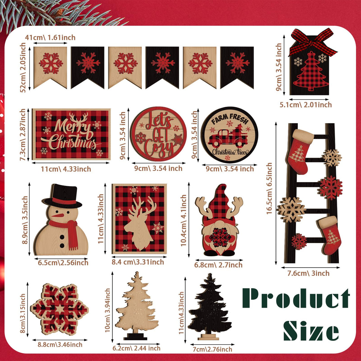 Funnymoom 17 Pcs Christmas Tiered Tray Decor Red and Black Buffalo Plaid Wood Signs Farmhouse Rustic Christmas Table Decorations Centerpieces Wooden Blocks for Xmas Winter Home Winter Party Decor Funnymoom