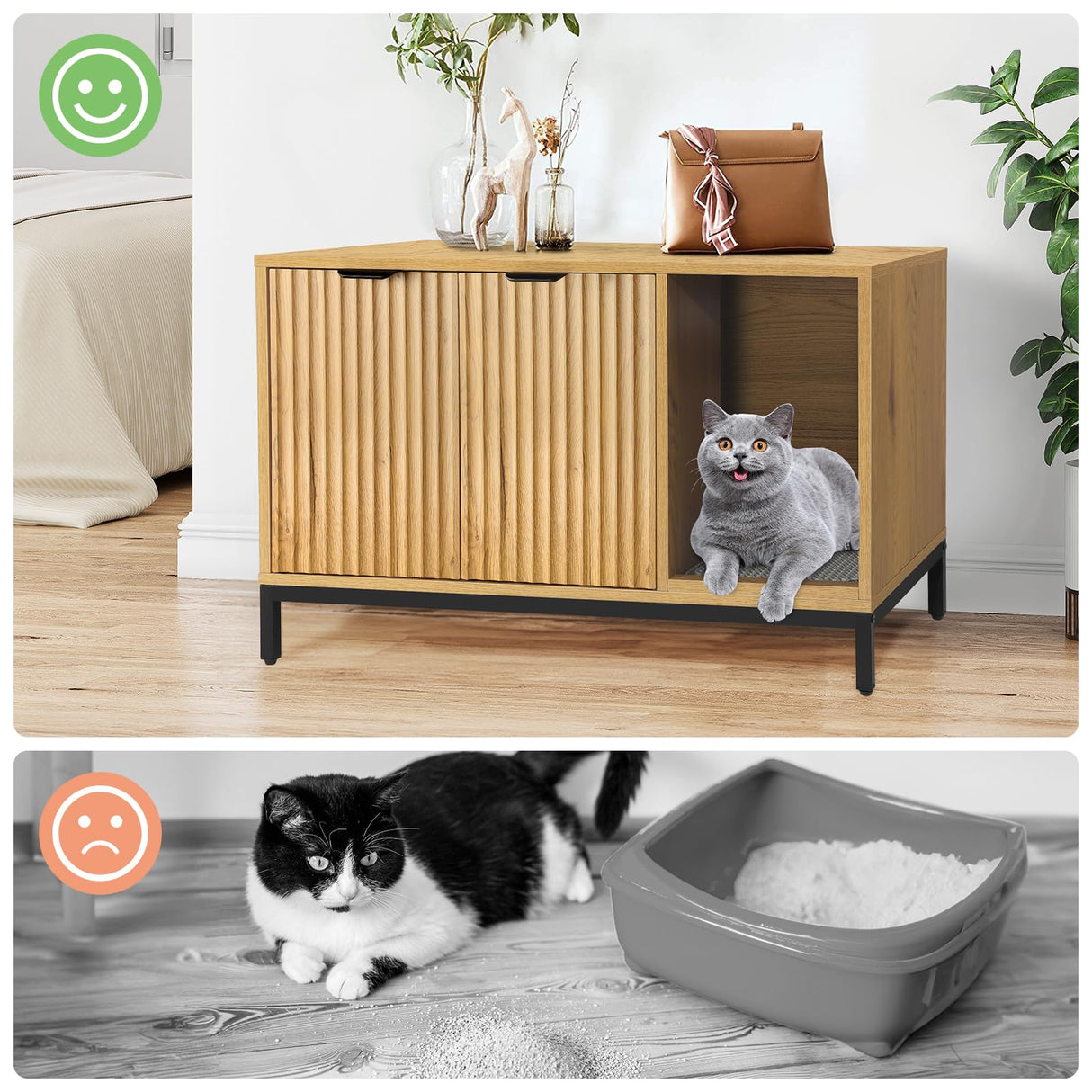 QuicMiou Cat Litter Box Enclosure, Hidden Litter Box Furniture with Metal Legs, Side End Table Indoor Washroom Cat House Storage Cabinet 31.5 x 19.7 x 20.6 Inches (Natural Oak) QuicMiou