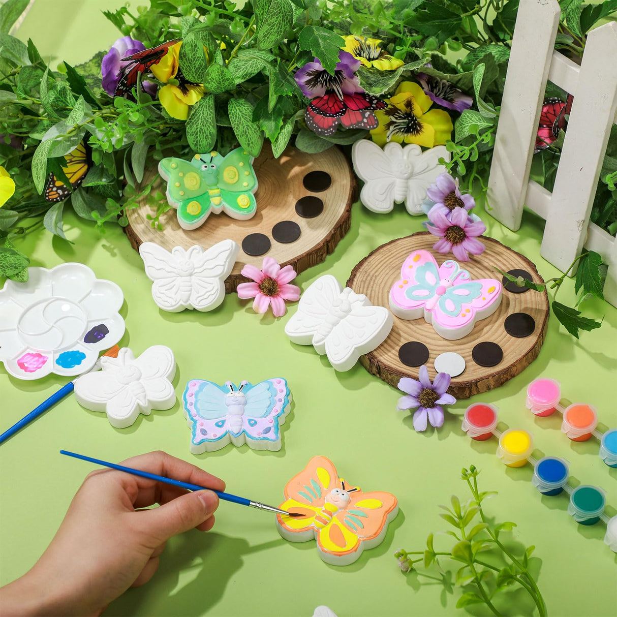 WinnerWhy 24 Sets Butterfly Ceramic Painting Kit Make Your Own Butterfly Figurines Paint DIY Beautiful Painting Statues Craft Paint Your Own Spring Statues for Spring Party Arts Activity Supplies WinnerWhy