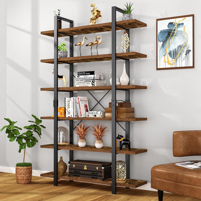 FRAPOW Vintage Industrial Rustic 6-Tier Bookshelf - 83-Inch Tall Bookcase for Home & Office Storage