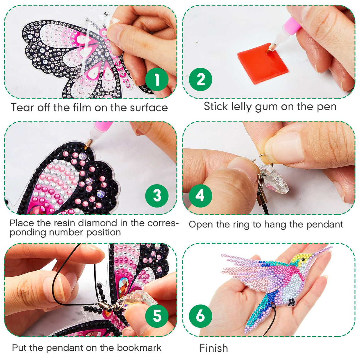 Yeaqee 8 Pcs 5D Butterfly Hummingbird Diamond Art Bookmarks Acrylic Crystal Pendant Diamond Art Bookmark Kits for Adults Home Office Project, 8 Styles(Hummingbird) Yeaqee
