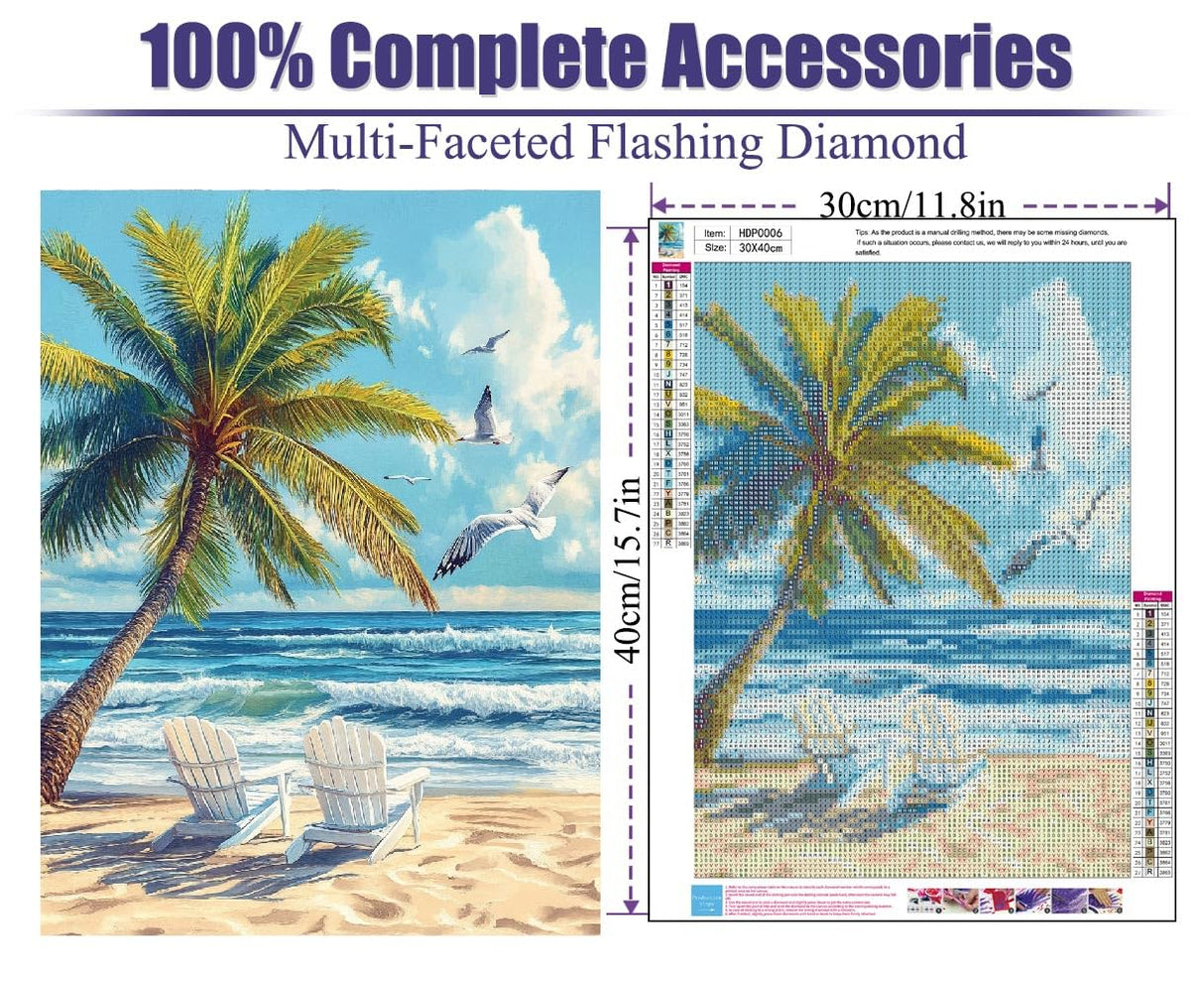 ShiCattle Coconut Tree Diamond Art Kits for Adults Beginners,DIY Full Round Drill Diamond Painting Kits Beach Chair,Paint by Diamonds Dot Gem Art Crystal Easy,Home Wall Decor 12x16Inch ShiCattle