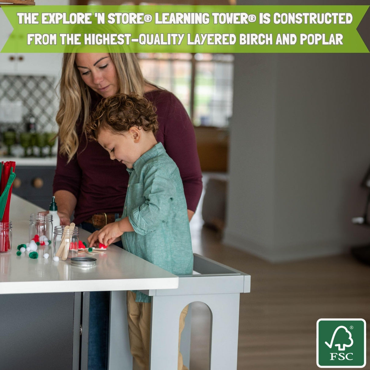 Little Partners Learning Tower Toddler Tower, Explore 'N Store Montessori Kitchen Tower for Cooking and Learning, 22.28" L x 19.56" W x 33.50" H, Ages 2 to 6 (Silver Drop) Little Partners