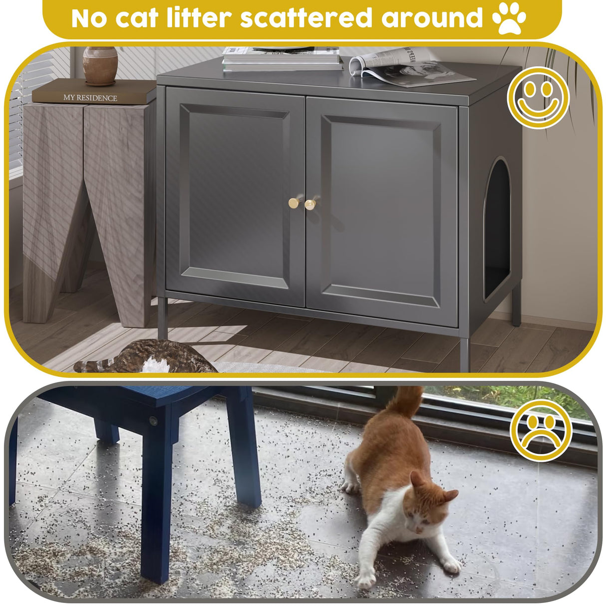 Aobabo Cat Litter Box Enclosure, Metal Cat Washroom Furniture with Barn Door, Pet House, Fit Most of Litter Box, Black, Assembly Required Aobabo