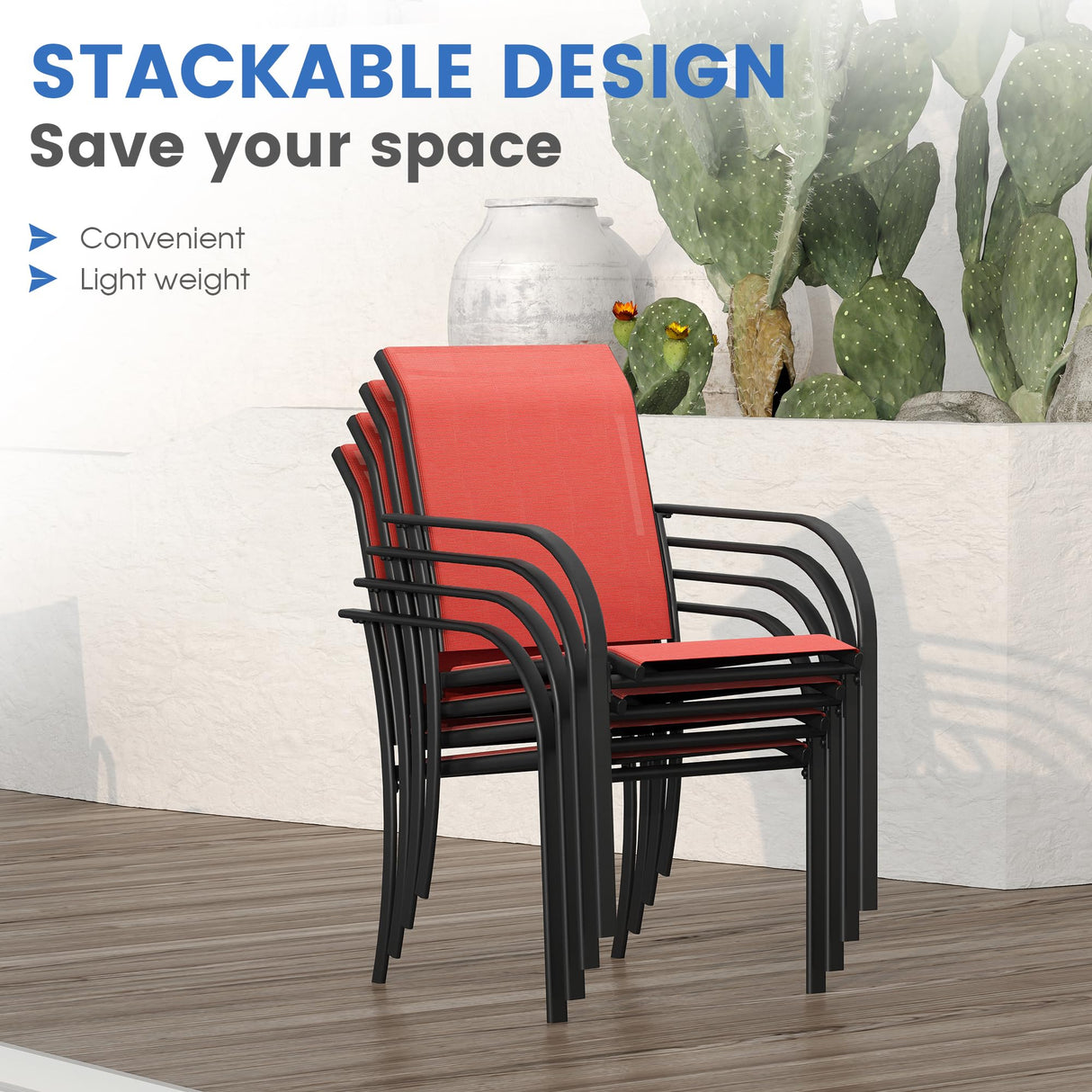 VICLLAX 11 Pieces Patio Dining Set for 10, Outdoor Furniture Set Includes 60" Round Outdoor Table and 10 Lawn Stackable Chairs, Black Tabletop and Red Fabric VICLLAX