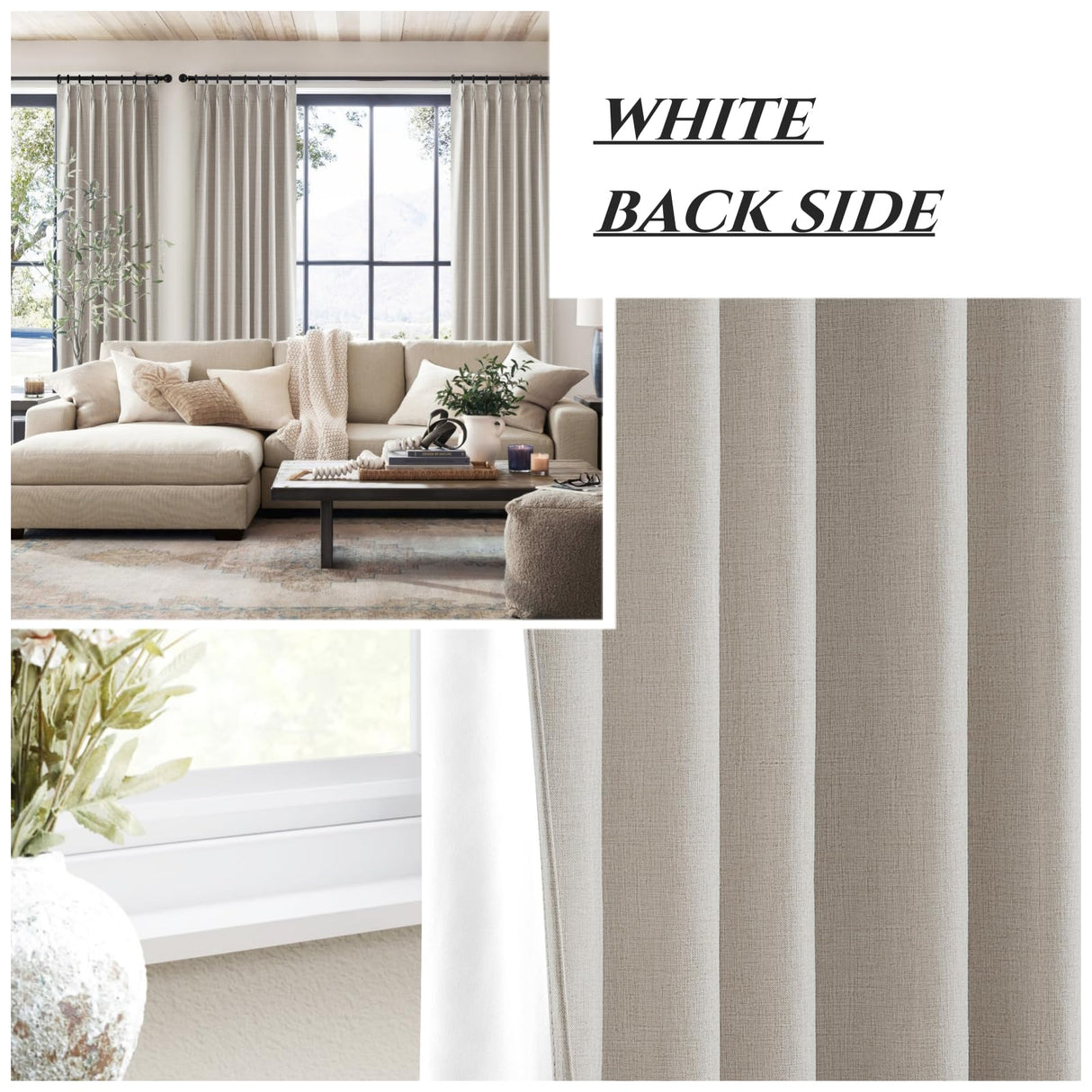 QJmydeco Primitive Curtain 108 Inch Long 2 Panels Burg,Pinch Pleated Cream Linen Blended 9 ft Floor Length to Ceiling Traverse Curtains for Living Room Extra Wide Blackout Drapes Sun Blocking Window QJmydeco