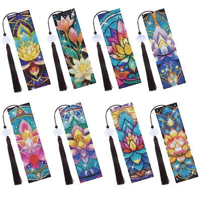 Sitisnk Mandala Diamond Painting Bookmarks - 8 Pcs Diamond Art Bookmarks Kit, Boho Flower Rangoli DIY Gem Art Painting for Adult Beginners, Acrylic Book Marker with Tassels