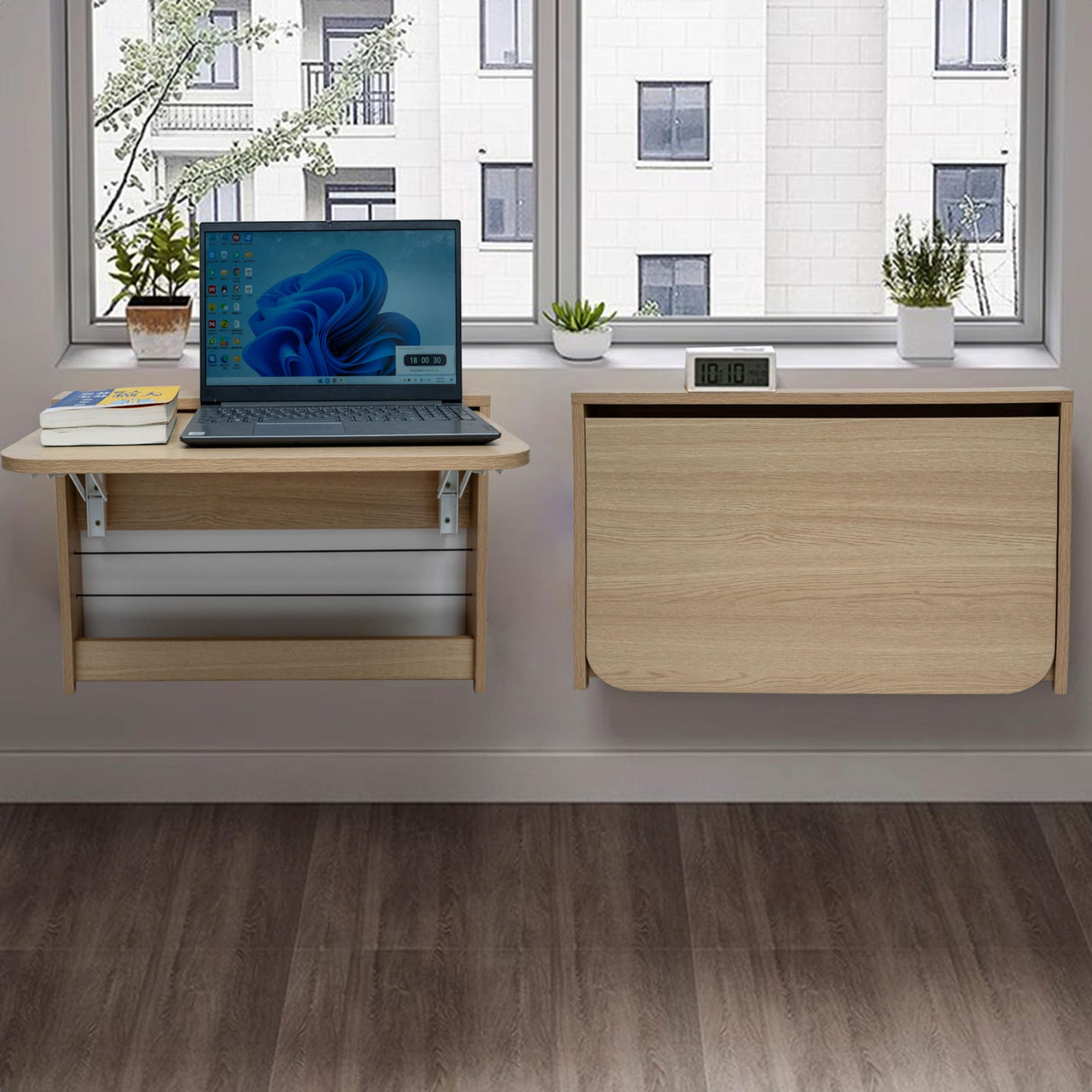 SKVSKV Folding Wall Table, Fold Down Table Wall Mounted, Floating Desk for Wall, Functional Hanging Desk for Home Office Workstation, Laundry Room, Kitchen Dining (24.8 * 16.3inch, Wood Color) SKVSKV