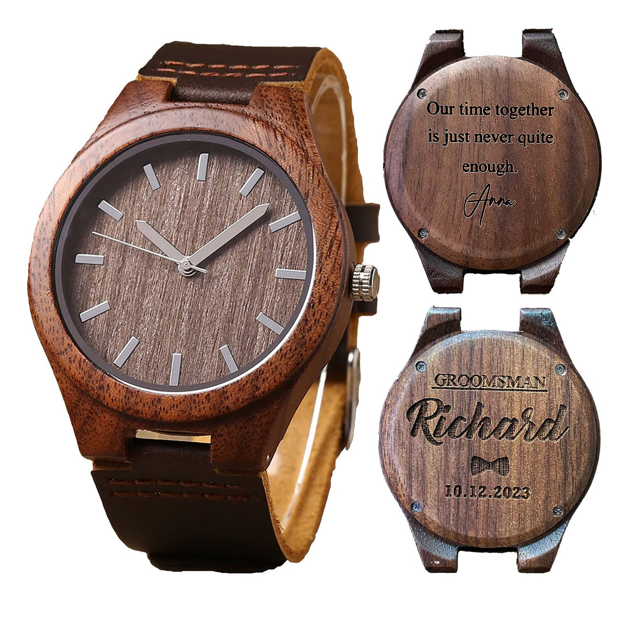 Personalized Walnut Wood Wooden Watch, Groomsmen Gift, Watches for Men, Mens Watch, Watch for Hushand WoodArtSupply