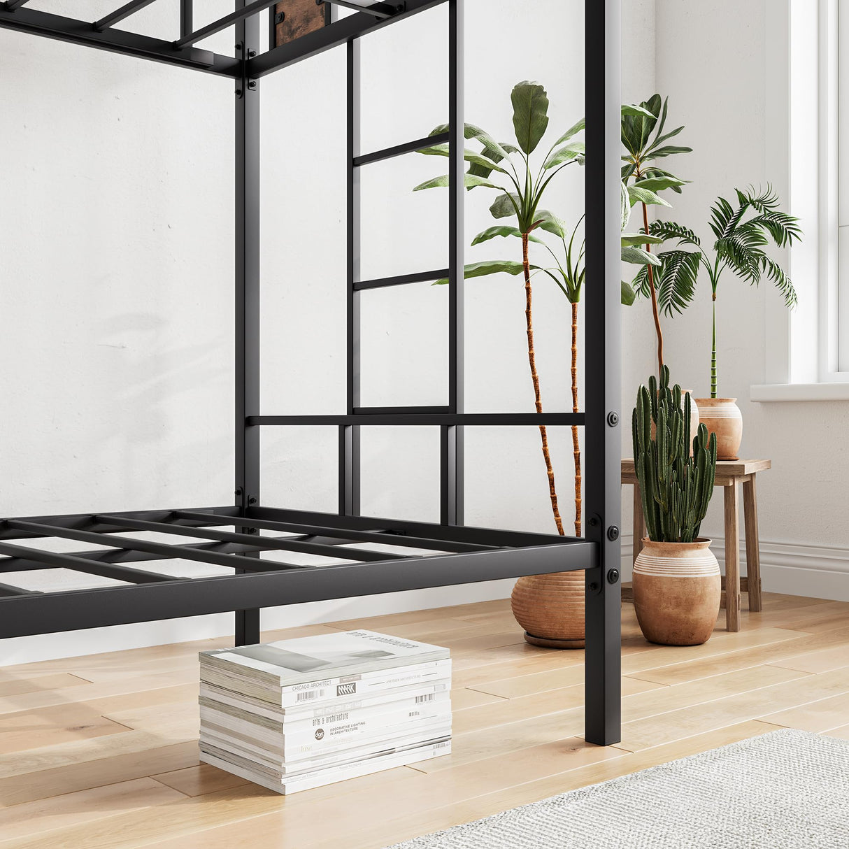 VECOCHO Metal Bunk Bed Twin Over Twin with 2- Side Ladder and Full-Length Guardrail,Space-Saving Design/No Box Spring Needed/Noise Free,Black & Vintage Brown VECOCHO