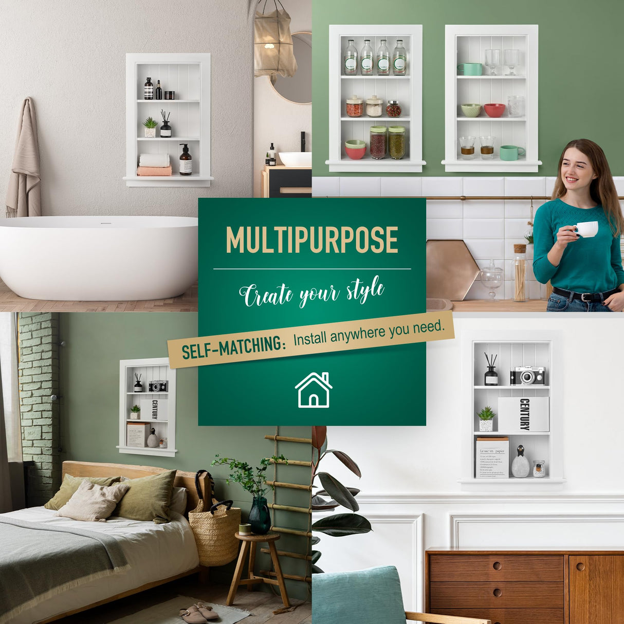 Potter-Island 14 x 24 Medicine Cabinet Recessed, Wall Niche, Bathroom Wall Cabinet, 3-Tier, Between Studs Shelving for Drywall, White Potter-Island