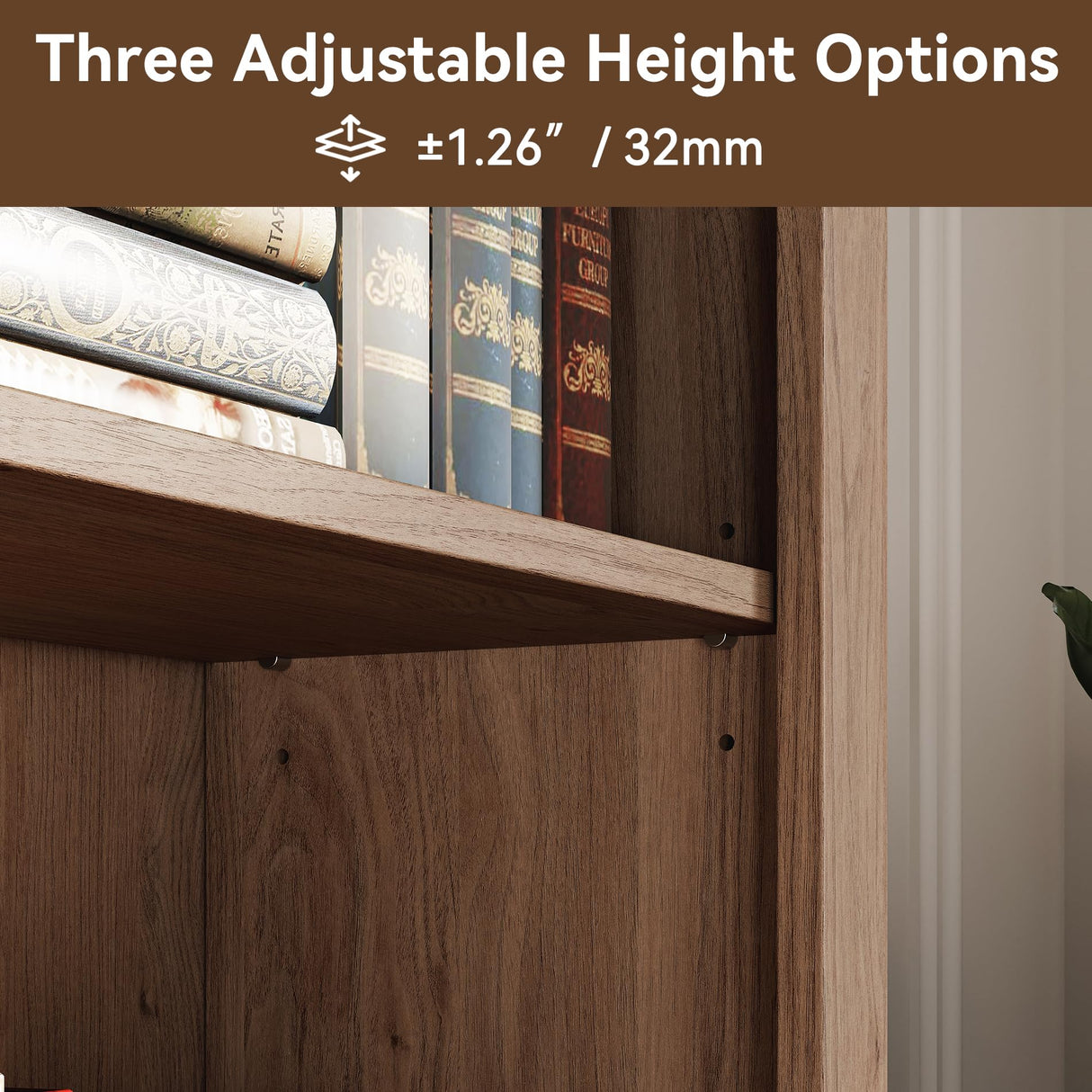 FENSULN 72 in Tall Bookshelf 5 Tiers Bookcase with Adjustable Shelves, Oak Bookcase with Storage Cabinet, Wood Freestanding Display Bookshelves for Home Office,Bedroom, Living Room(Pack 2) FENSULN