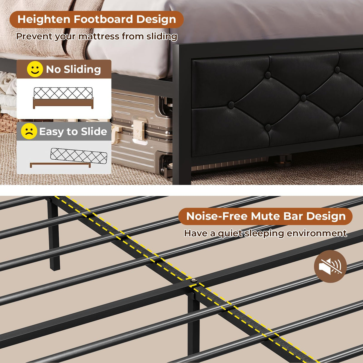 DICTAC King Size Metal Bed Frame with Smart Charging Headboard, Storage Shelves, and LED Lighting DICTAC