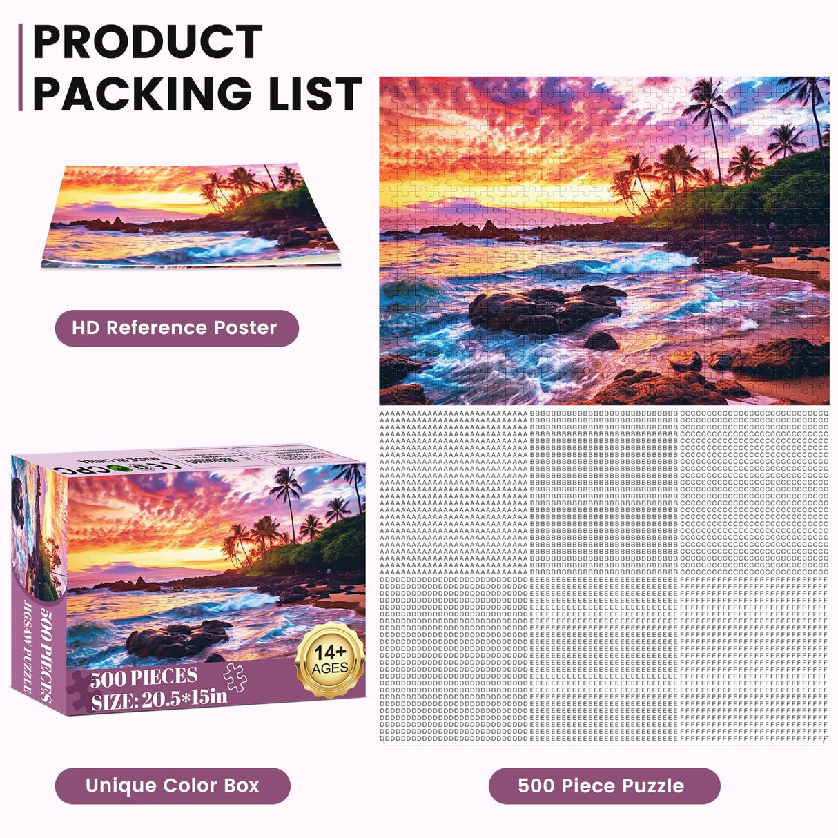 500 Piece Beach Puzzle for Adults-Sunset Puzzle | Recycled Cardboar Jigsaw Puzzles 500 Pieces | Challenging Family Activity Great Gift Idea for Family Friends | Difficult Puzzles Size 20.5 x 15 inches Edsjegn