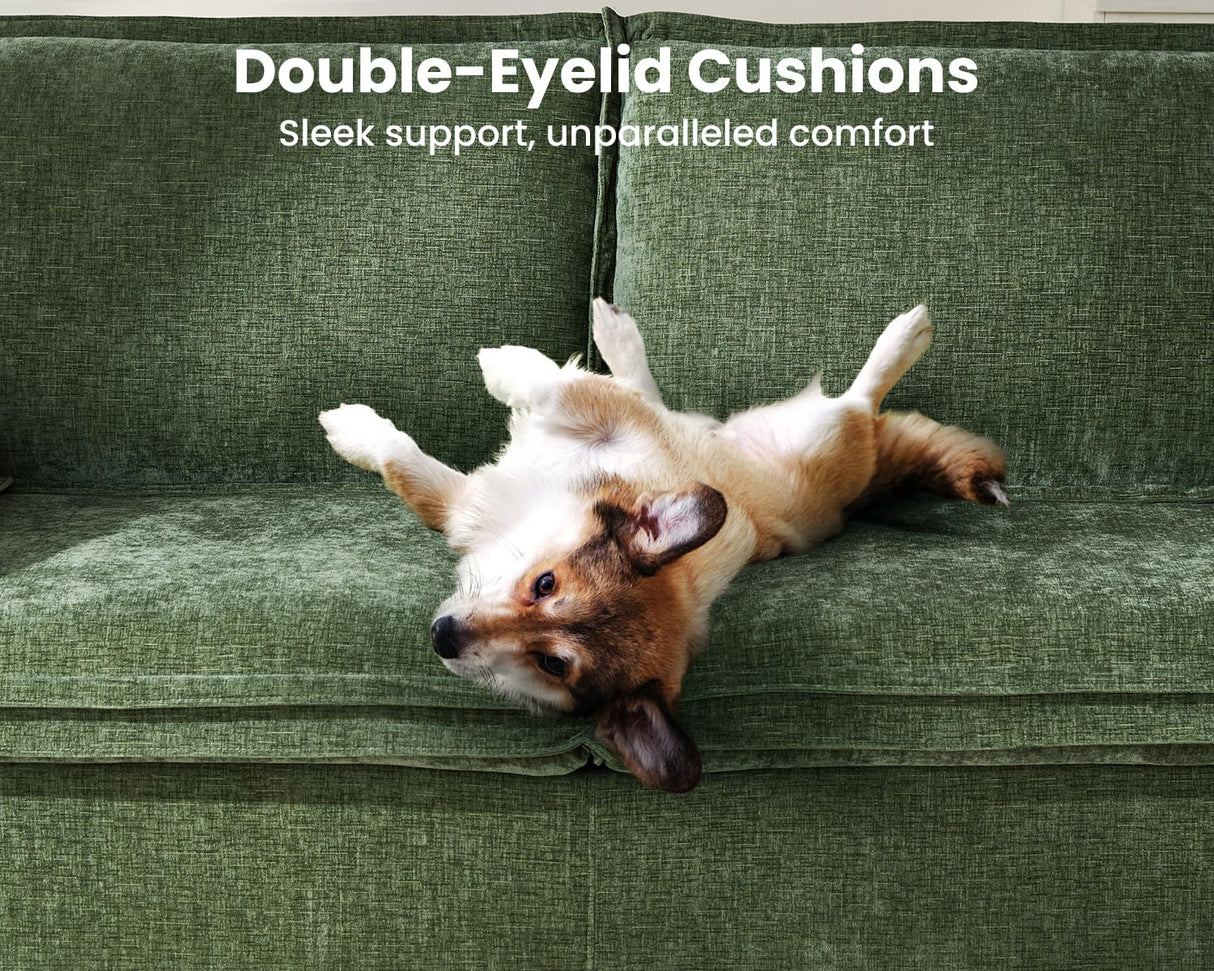 CHIC HOUSE 2-in-1 Pull-Out Sofa Bed, Convertible Chenille Sofa with 20W Fast Charging, LED Light, Foam Couch Layered Cushion Trim, Full/Queen RV Sleeper Sofa, Living Room, Apartment Small Space CHIC HOUSE