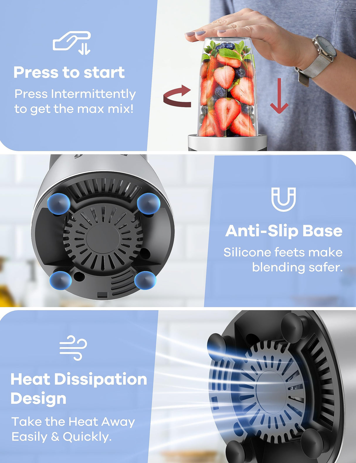 Ganiza Smoothie Blender, Blender for Shakes and Smoothies, 15-Piece Personal Blender and Grinder Combo for Kitchen, Smoothies Maker with 4 BPA-Free Portable Blender Cup, Nutritious Recipe, MAX 900W Ganiza