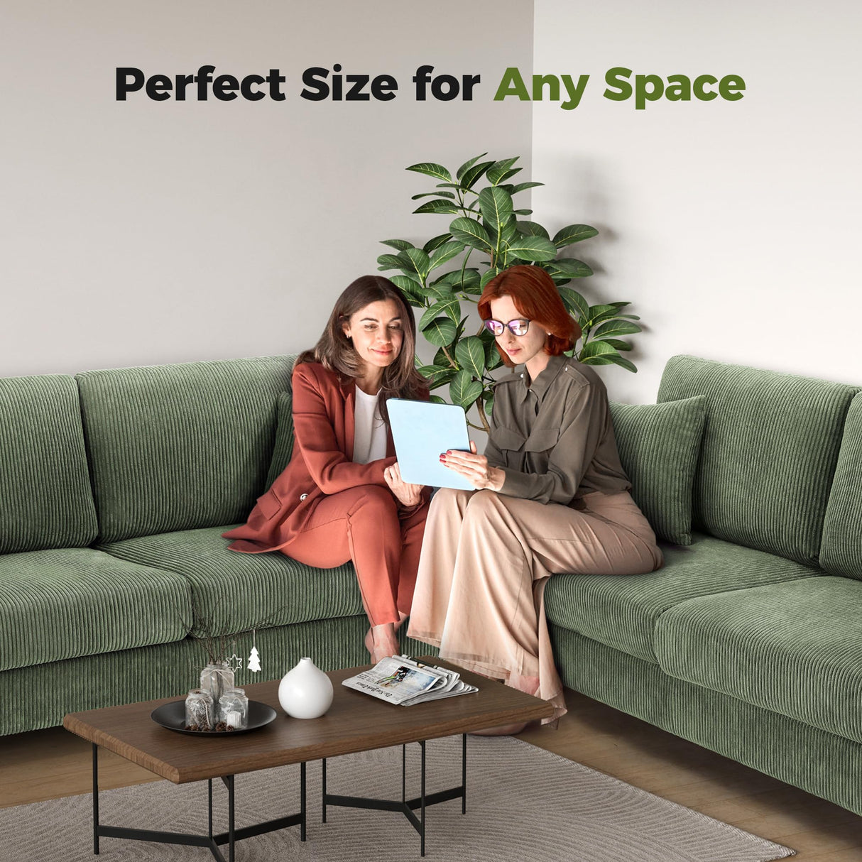Kidirect 70in Corduroy Couch, Sofas for Living Room No Tool Assembly, Comfy Couches for Living Room 21in Deep Seats, Oversized Loveseat Sofa with 2 Pillows, 3 Seater Couch for Bedroom, Green Sofa Kidirect