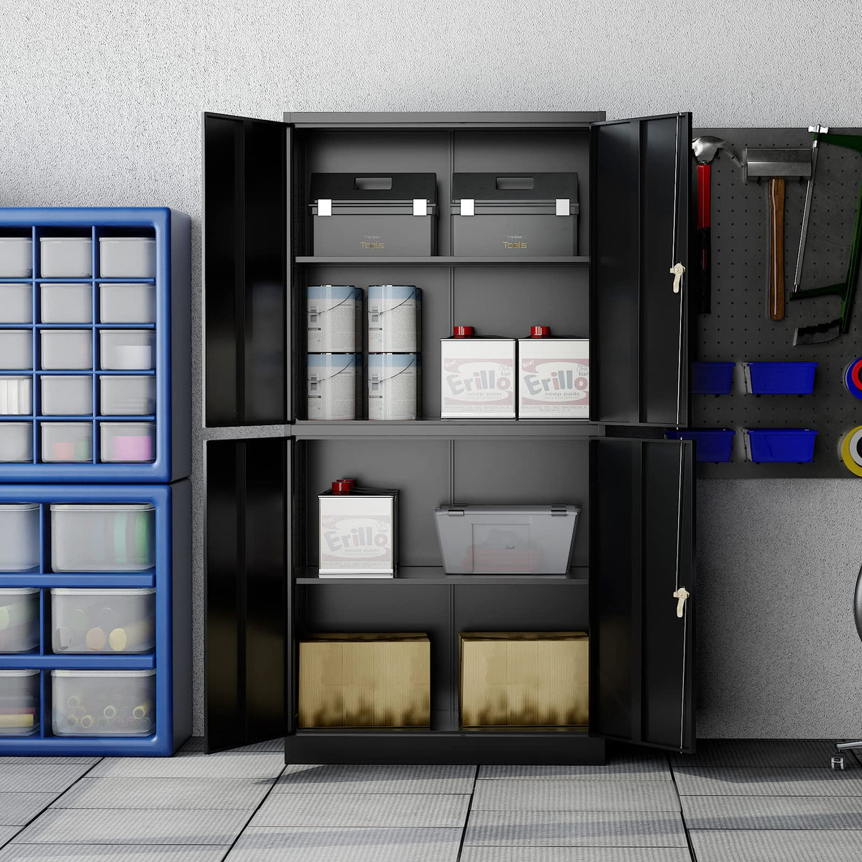 AFAIF Metal Storage Cabinets with Locking Doors,71" Tall Garage Storage Cabinet with 3 Adjustable Shelves, Lockable Steel Office Storage Cabinet Tool Cabinet for Home Office,Garage, Pantry AFAIF