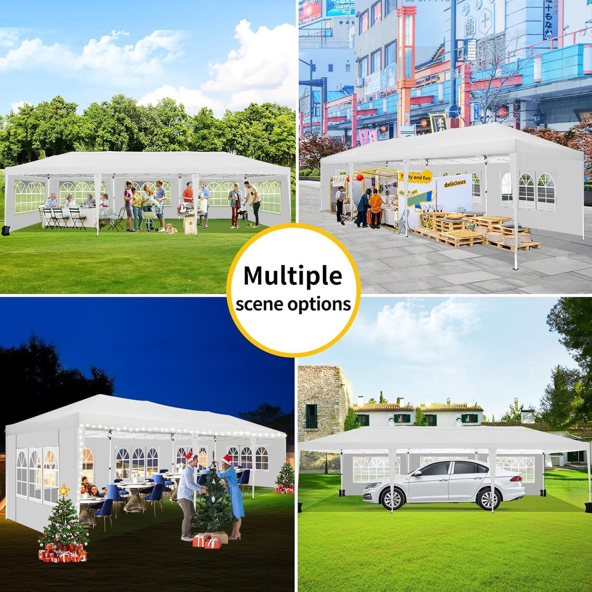 COBIZI Canopy 10x30 Pop Up Canopy Tent with 8 Sidewalls Party Tents for Parties Wedding Backyard Waterproof Outdoor Commercial Event Tent with Stakes, Ropes, Sandbags, White COBIZI