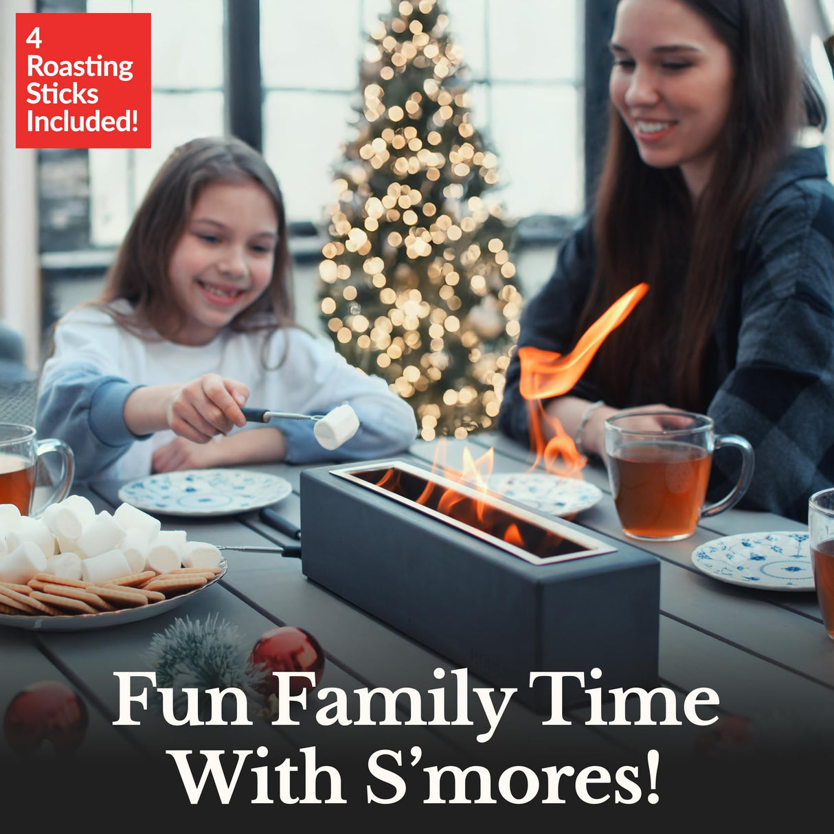 Houswise Tabletop Fire Pit - Concrete Outdoor & Indoor Fire Pit Tabletop, Smores Maker Kit, Table Top Firepit, Small Portable Mini Indoor Fireplace Houswise