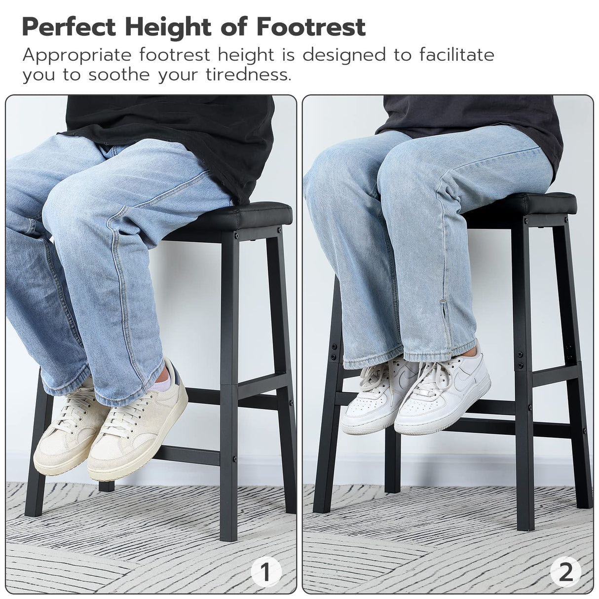 HOOBRO Bar Stools, 24" Set of 2 Bar Chairs, PU Leather Upholstered Breakfast Stools, Easy Assembly, Suitable for Kitchen, Bar, Dining Room, Black BB01MD01 HOOBRO