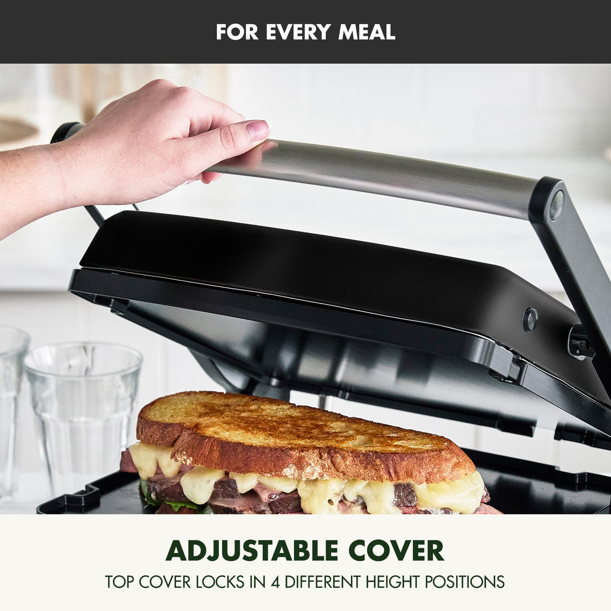 GreenPan Elite 7-in-1 Multi-Function Contact Grill & Griddle, Healthy Ceramic Nonstick Aluminum, Grill & Waffle Plates, Adjustable Shade & Shear, Closed Press/Open Flat Surface, PFAS-Free, Black GreenPan