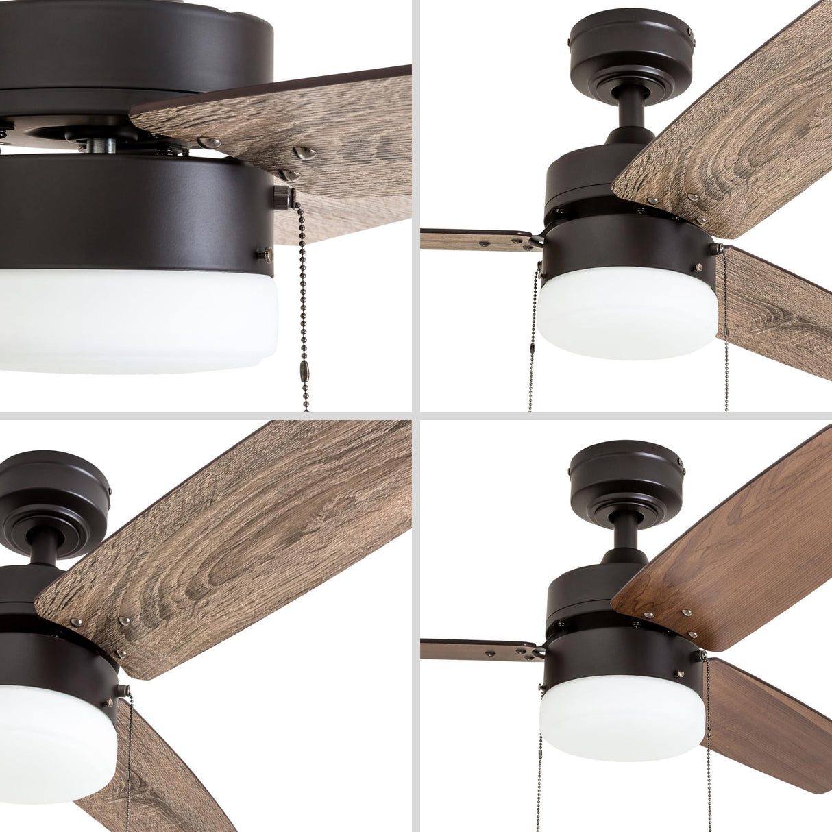 Prominence Home Reston, 42 Inch Modern Farmhouse LED Ceiling Fan with Light, Pull Chain, Dual Mounting Options, Dual Finish Blades, Reversible Motor - 51015-01 (Bronze) Prominence Home